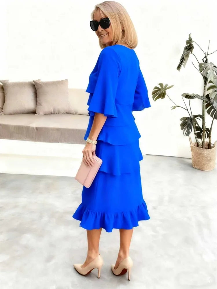 Amalfi Summer Ruffle Dress – Stylish O-Neck Design for Versatile Occasions 2