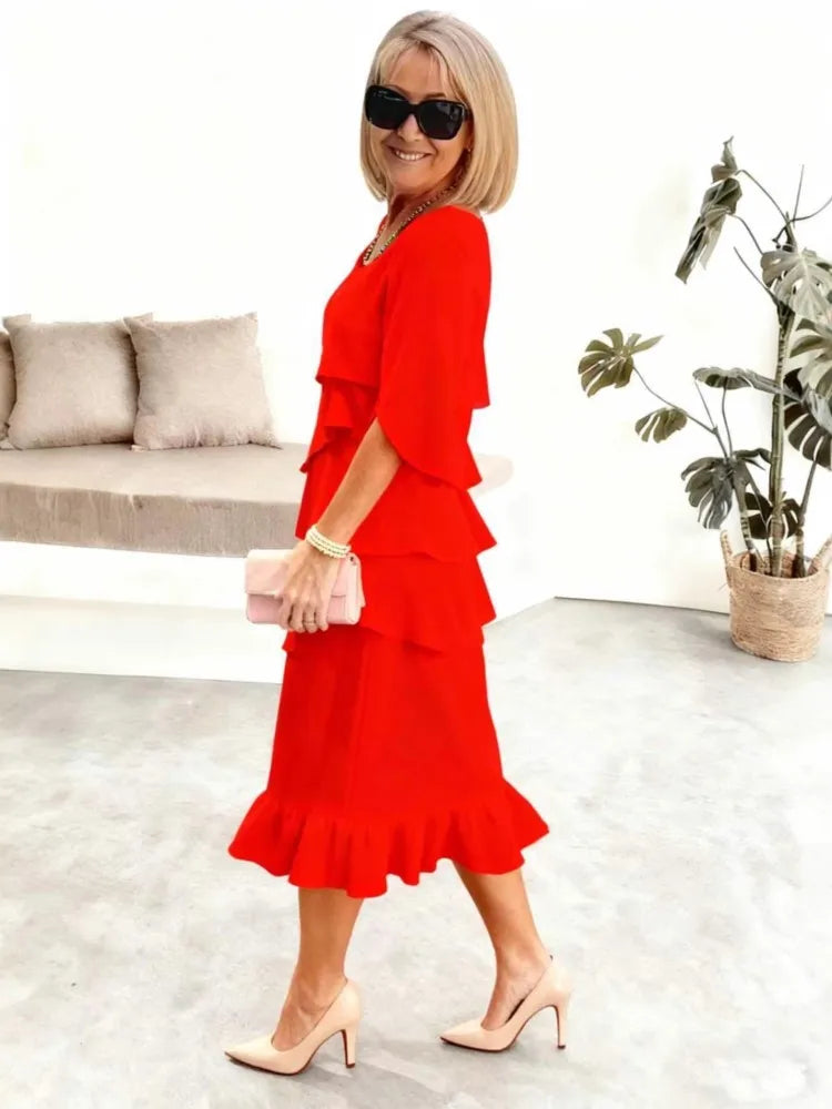 Amalfi Summer Ruffle Dress – Stylish O-Neck Design for Versatile Occasions 3