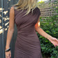 Asymmetric Ruched Chocolate Brown Mini Dress 3