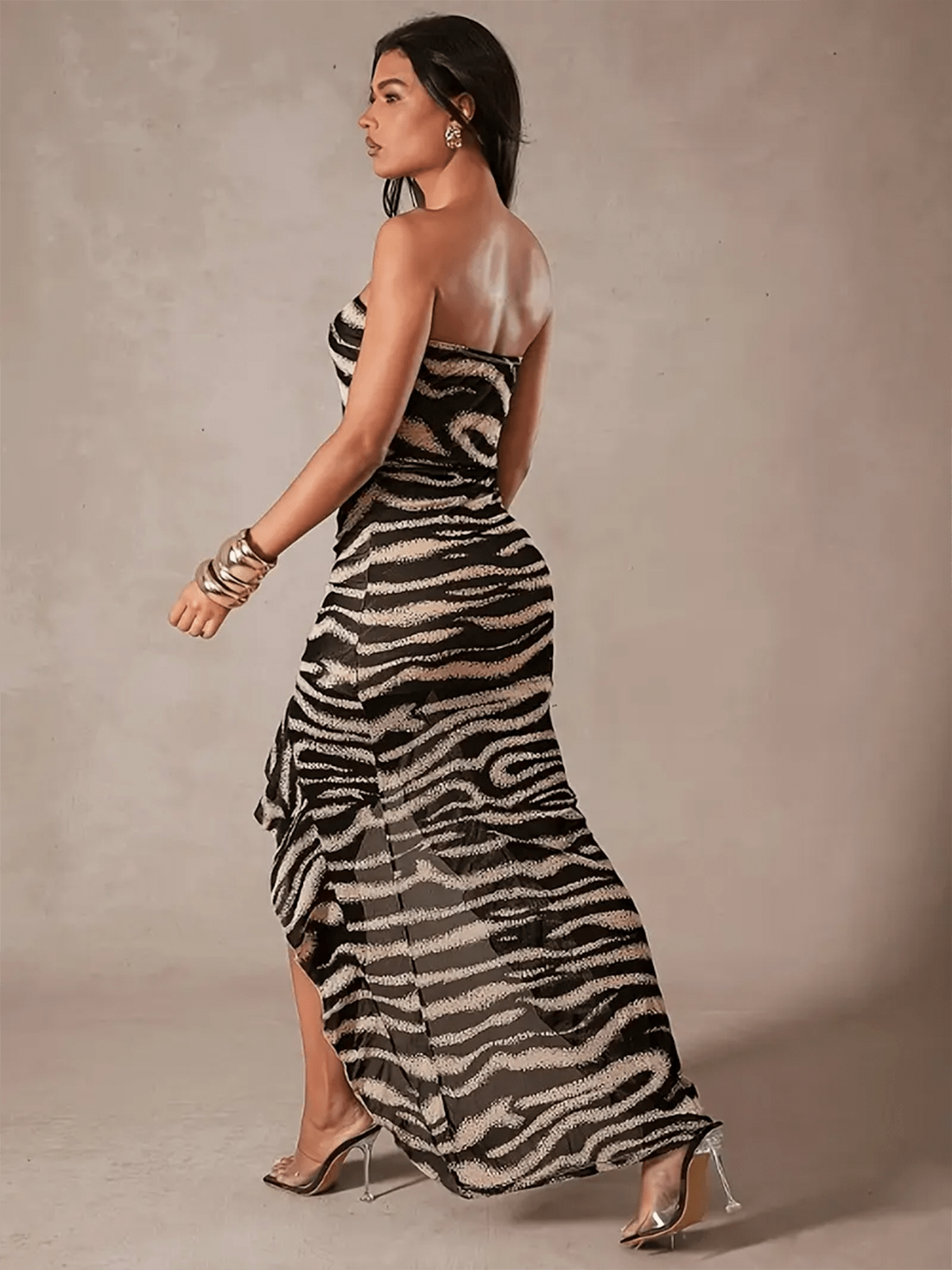 Asymmetrical Zebra Patter Maxi Dress 6