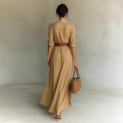 Abito asimmetrico autunnale – Elegante scollo a V plissettato da giorno a sera