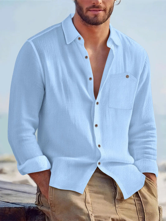 Autumn Casual Men's Shirt – Soft Cotton & Hemp Blend Relaxed Fit 0