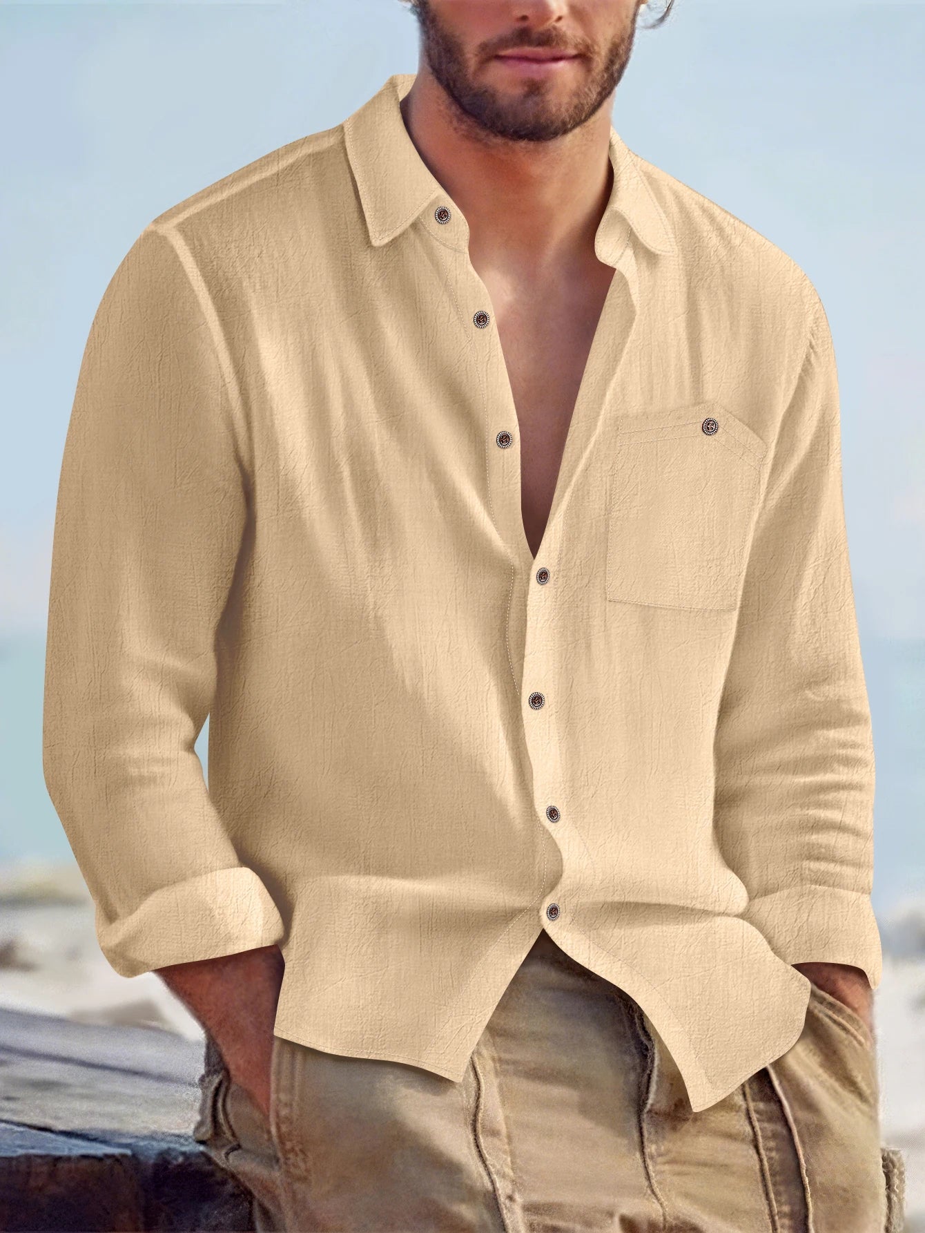 Autumn Casual Men's Shirt – Soft Cotton & Hemp Blend Relaxed Fit 2