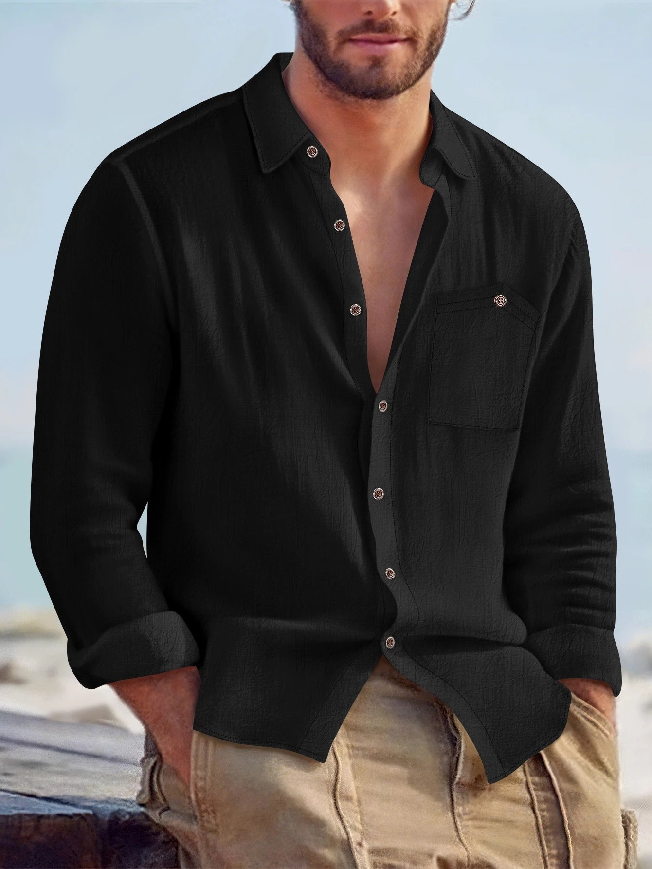 Autumn Casual Men's Shirt – Soft Cotton & Hemp Blend Relaxed Fit 4