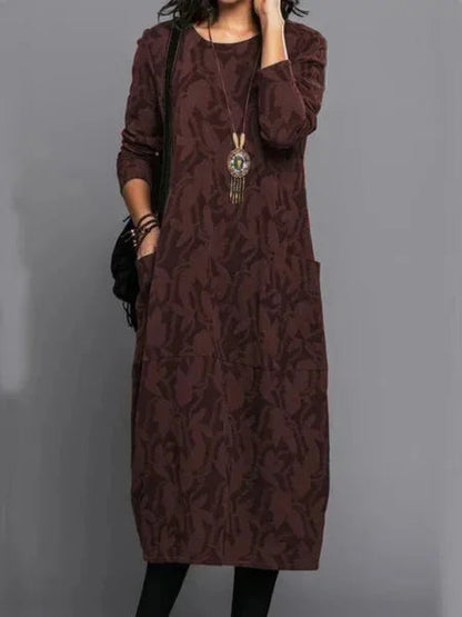 Autumn Elegance Long Dress – Unique Printed Design for Versatile Styling 0