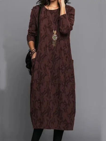 Autumn Elegance Long Dress – Unique Printed Design for Versatile Styling 0