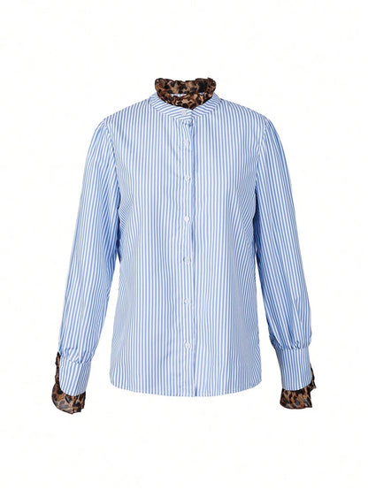 Autumn New Arrivals: Women's Elegant Casual Striped Leopard Print Patchwork Blouse - Suitable for All Seasons 5
