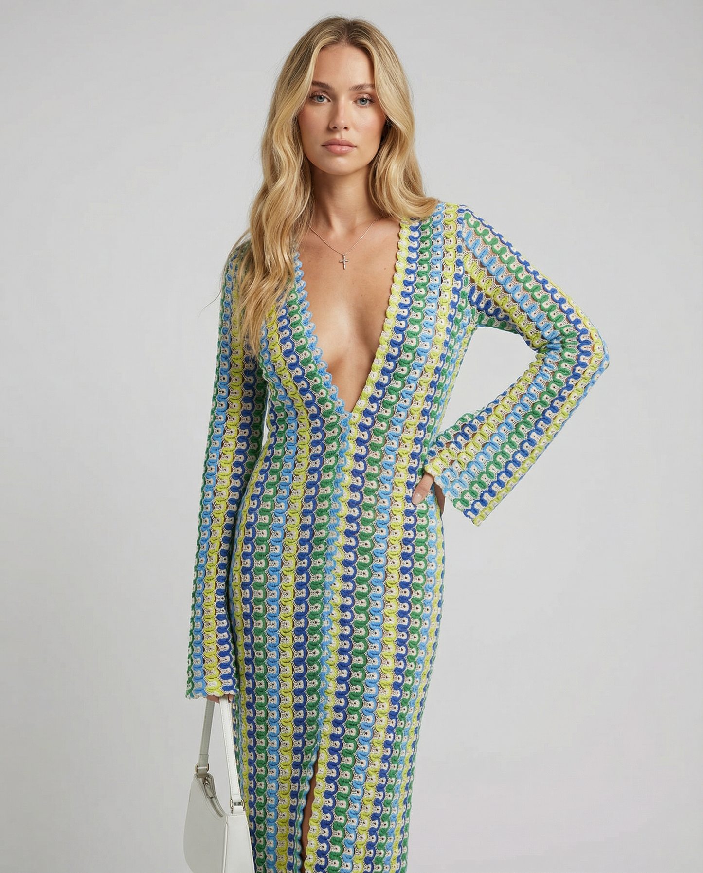 Autumn Striped Maxi Dress – Elegant Flare Sleeve Design for Versatile Seasonal Style 0