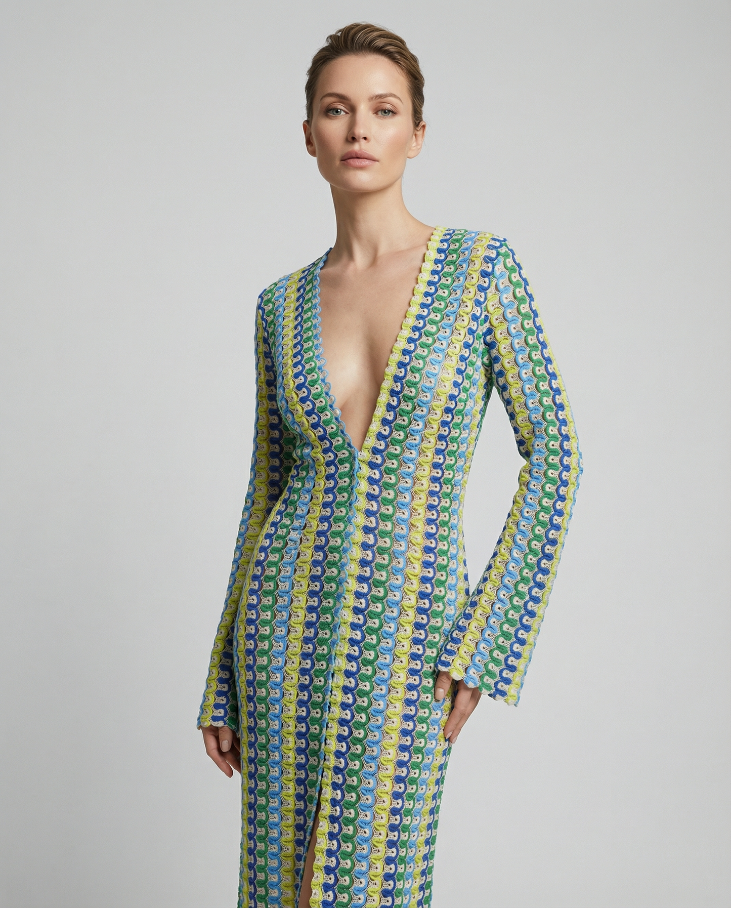 Autumn Striped Maxi Dress – Elegant Flare Sleeve Design for Versatile Seasonal Style 3