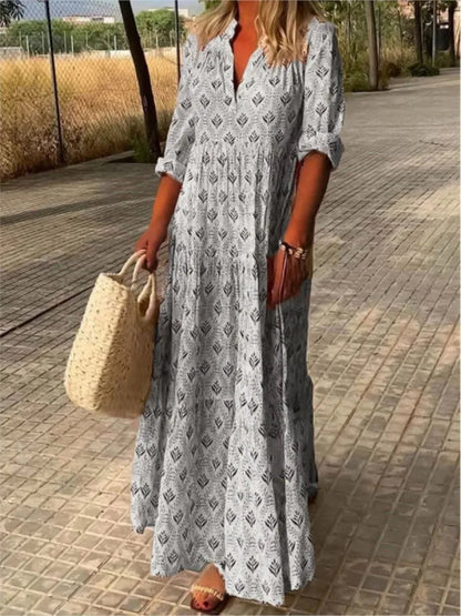 Autumn Vintage Long Dress – Flattering V-Neck Design for Casual Outings 0