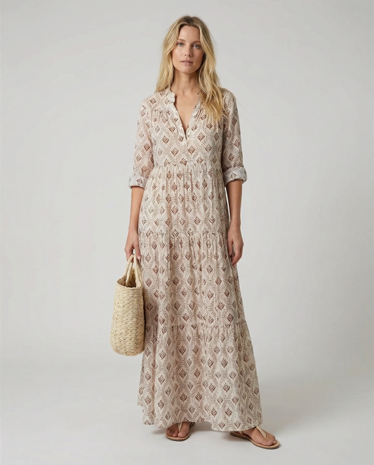 Autumn Vintage Long Dress – Flattering V-Neck Design for Casual Outings 1