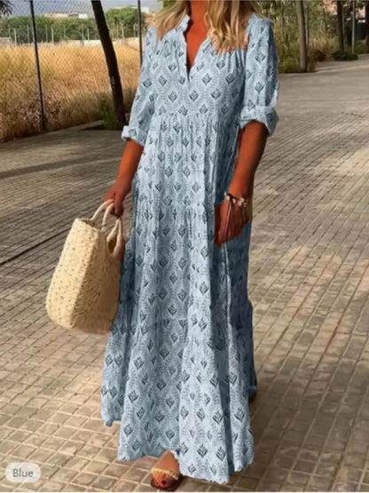 Autumn Vintage Long Dress – Flattering V-Neck Design for Casual Outings 4
