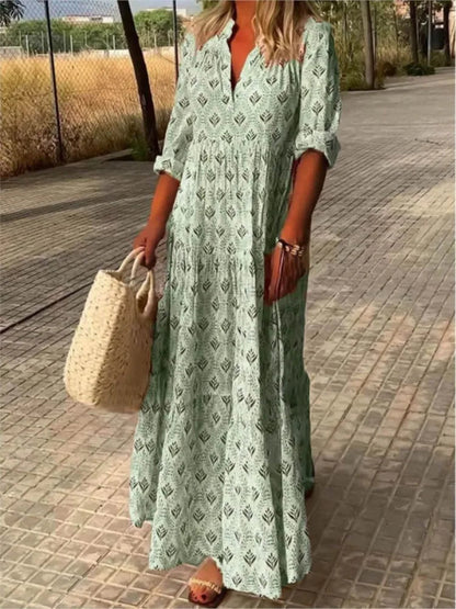 Autumn Vintage Long Dress – Flattering V-Neck Design for Casual Outings 5