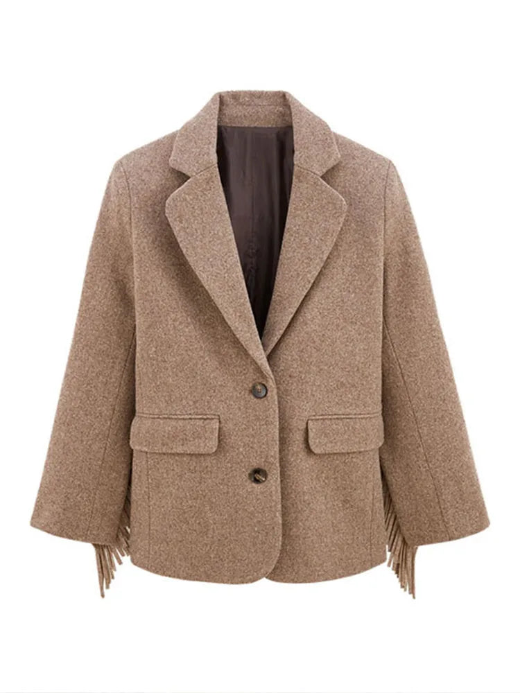 Autumn Wool Bomber Jacket – Stylish Tassel Detail for Chic Layering 0