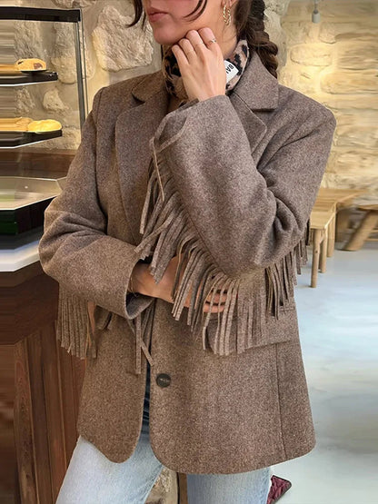 Autumn Wool Bomber Jacket – Stylish Tassel Detail for Chic Layering 6