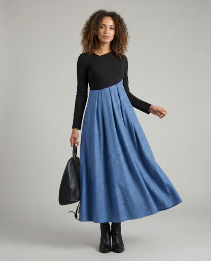 Ava A-Line Dress – Irregular Patchwork Design for Chic Spring Outings 1
