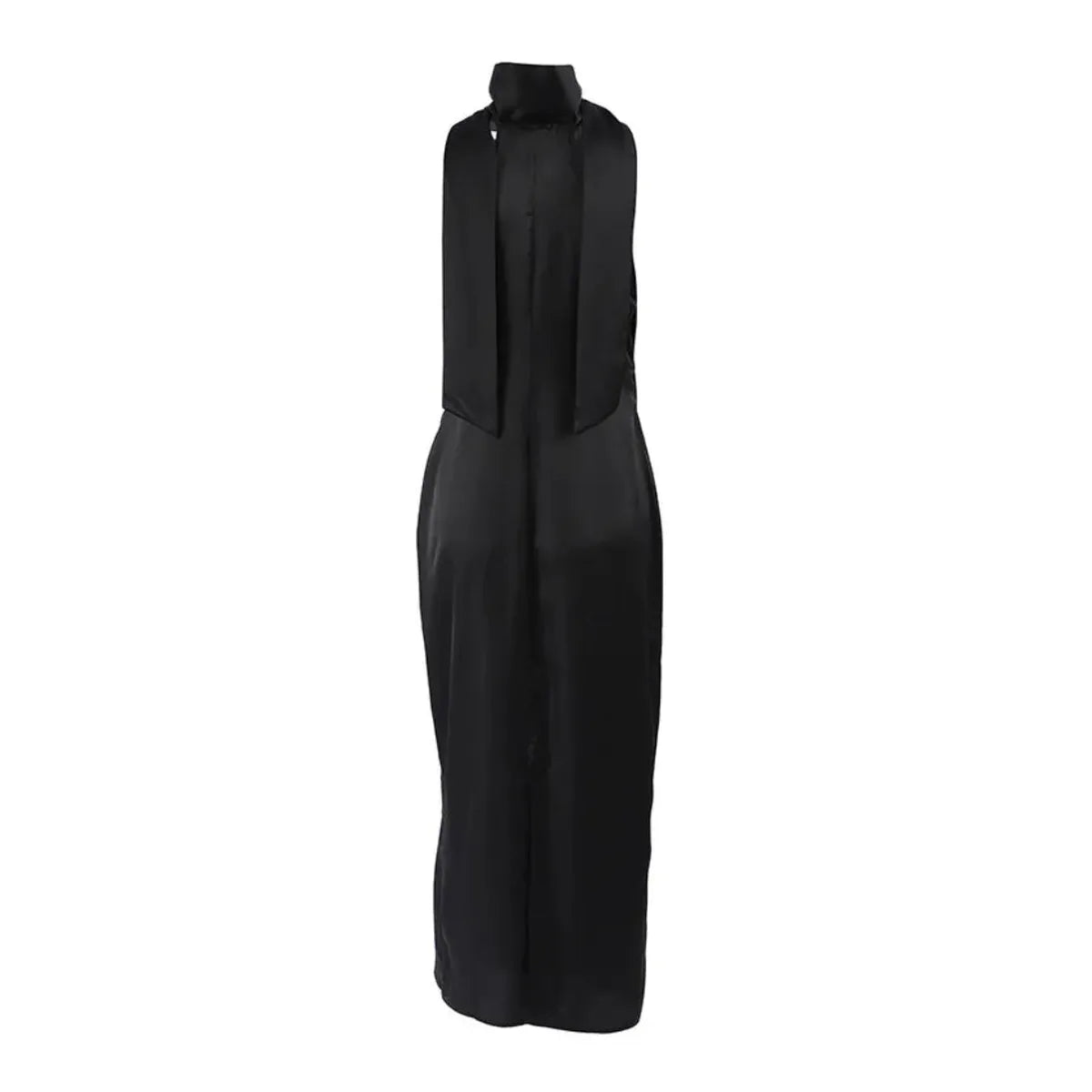 Black Satin Halter Wedding Guests Maxi Dress 8
