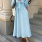 Blue Linen Blend Summer Midi Dress 1