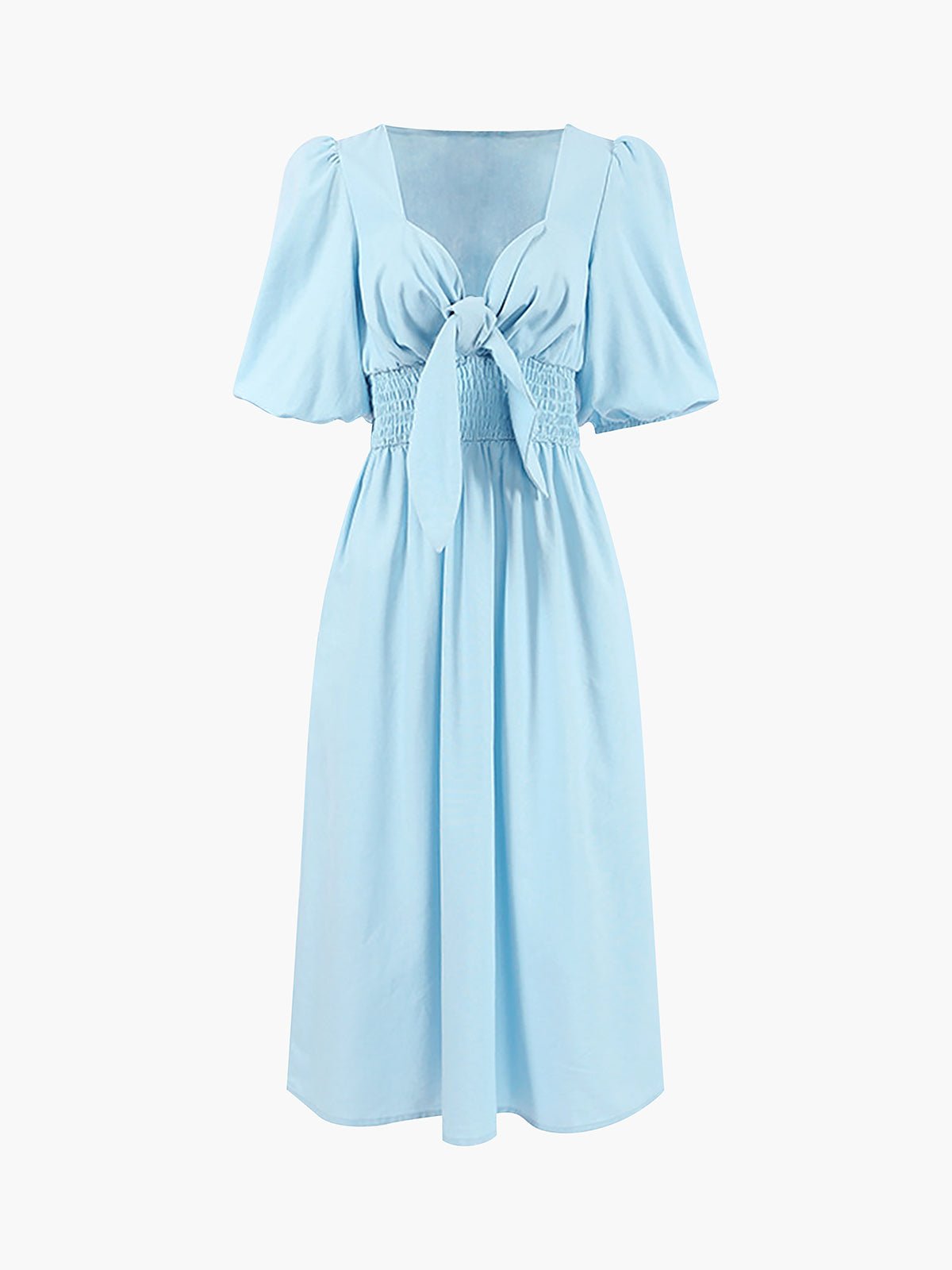 Blue Linen Blend Summer Midi Dress 4