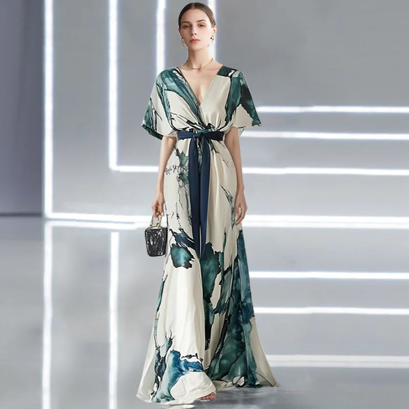 Bohemian Floral Maxi Dress – Elegant Deep V Neck Summer Style 0