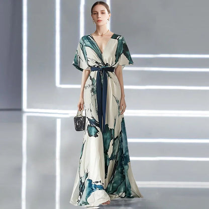 Bohemian Floral Maxi Dress – Elegant Deep V Neck Summer Style 0