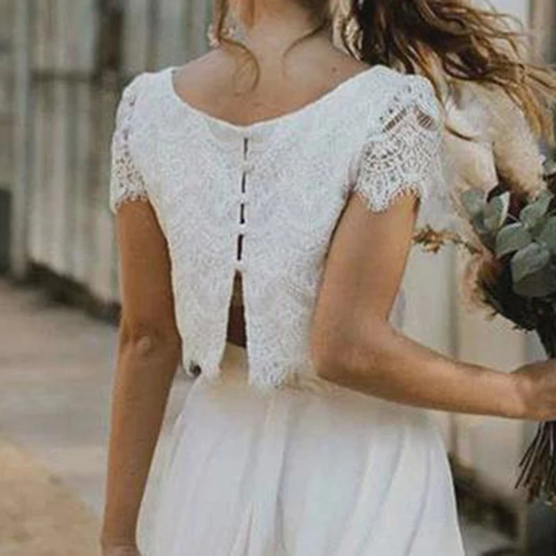 Bohemian Lace Wedding Dress – High-Low Design for Outdoor Celebrations 6