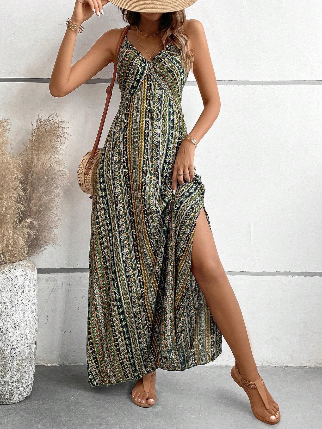 Boho Ethnic Maxi Dress – Backless Split Thigh Summer Style 0
