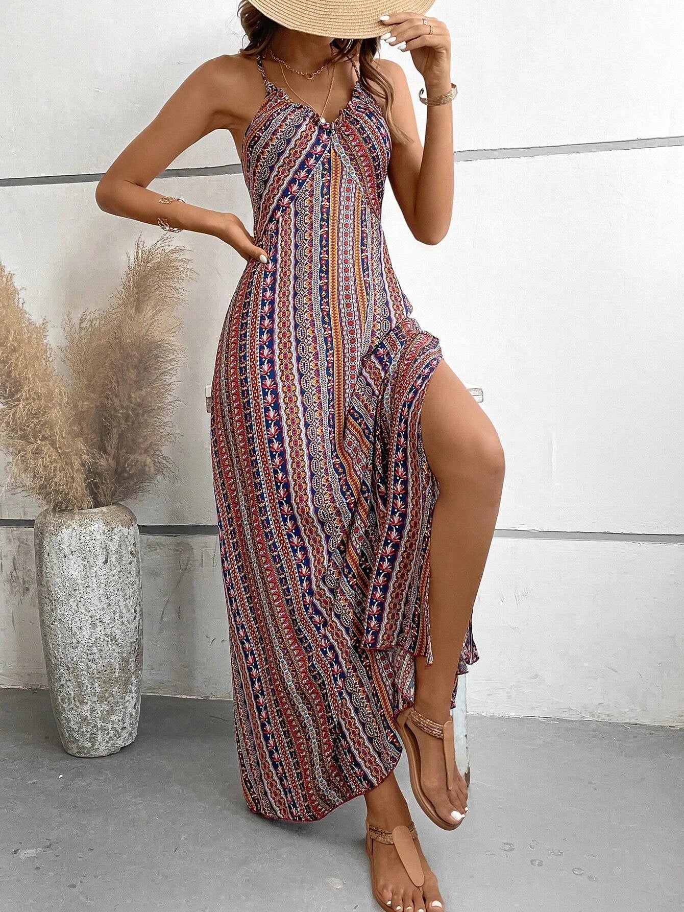 Boho Ethnic Maxi Dress – Backless Split Thigh Summer Style 2