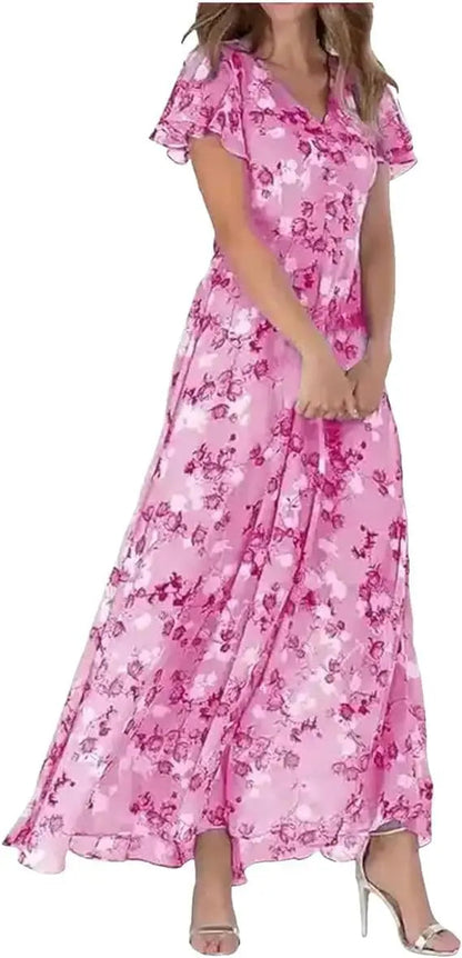 Boho Floral Maxi Dress – Elegant Ruffle Sleeves for Summer Parties 0