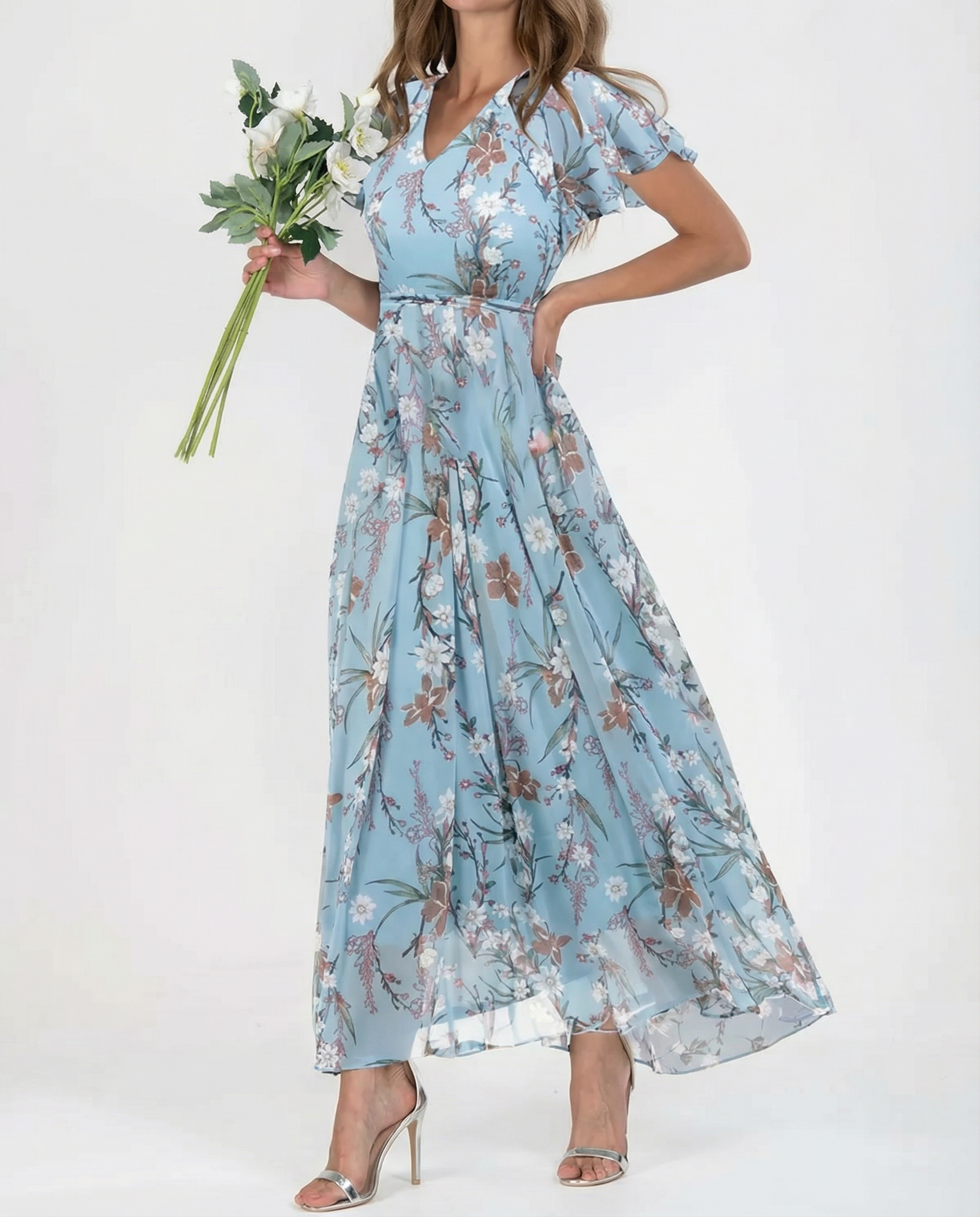 Boho Floral Maxi Dress – Elegant Ruffle Sleeves for Summer Parties 1