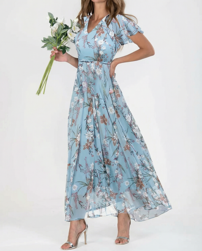 Boho Floral Maxi Dress – Elegant Ruffle Sleeves for Summer Parties 1