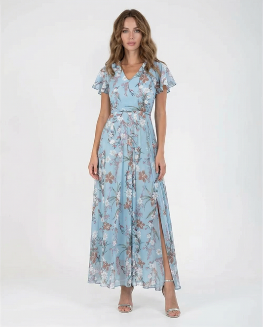 Boho Floral Maxi Dress – Elegant Ruffle Sleeves for Summer Parties 2