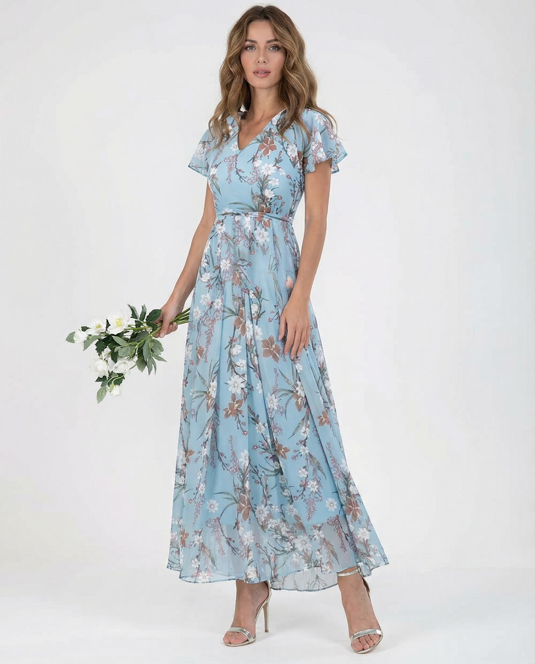 Boho Floral Maxi Dress – Elegant Ruffle Sleeves for Summer Parties 3