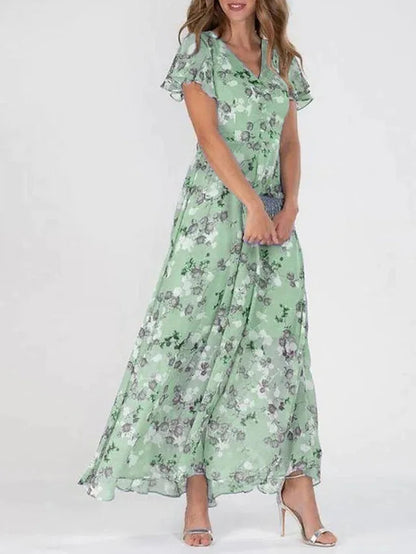 Boho Floral Maxi Dress – Elegant Ruffle Sleeves for Summer Parties 5