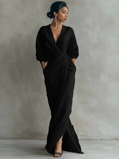Boho V Neck Maxi Dress – Elegant Draped Design for Summer Events 0