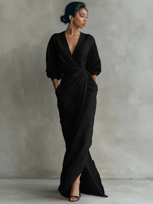 Boho V Neck Maxi Dress – Elegant Draped Design for Summer Events 0
