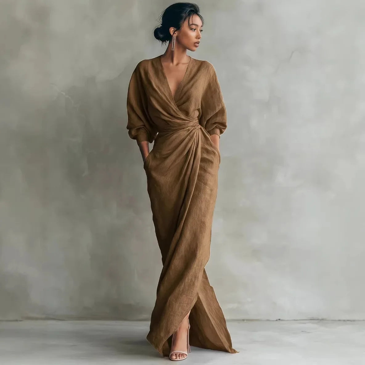 Boho V Neck Maxi Dress – Elegant Draped Design for Summer Events 1