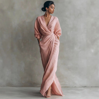 Boho V Neck Maxi Dress – Elegant Draped Design for Summer Events 2