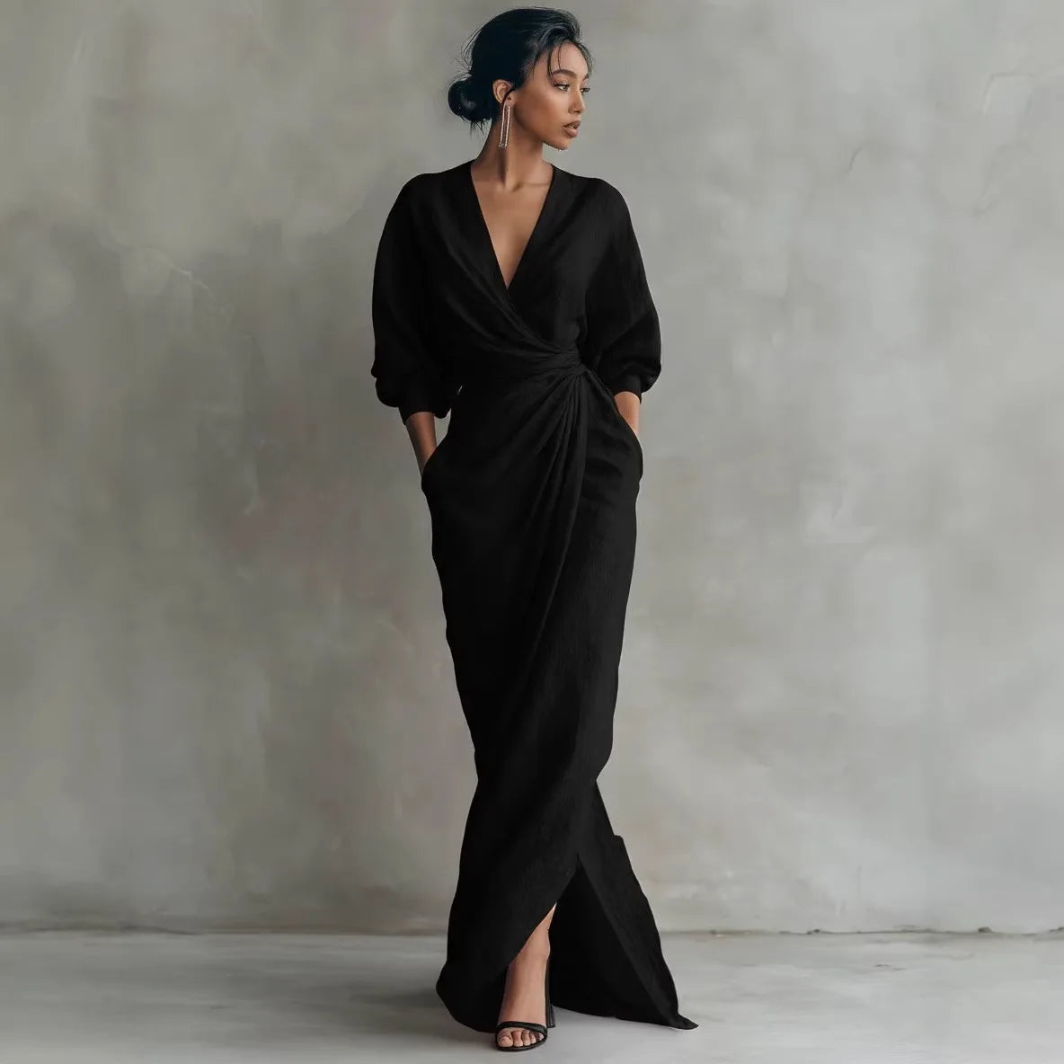 Boho V Neck Maxi Dress – Elegant Draped Design for Summer Events 3