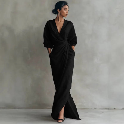 Boho V Neck Maxi Dress – Elegant Draped Design for Summer Events 3