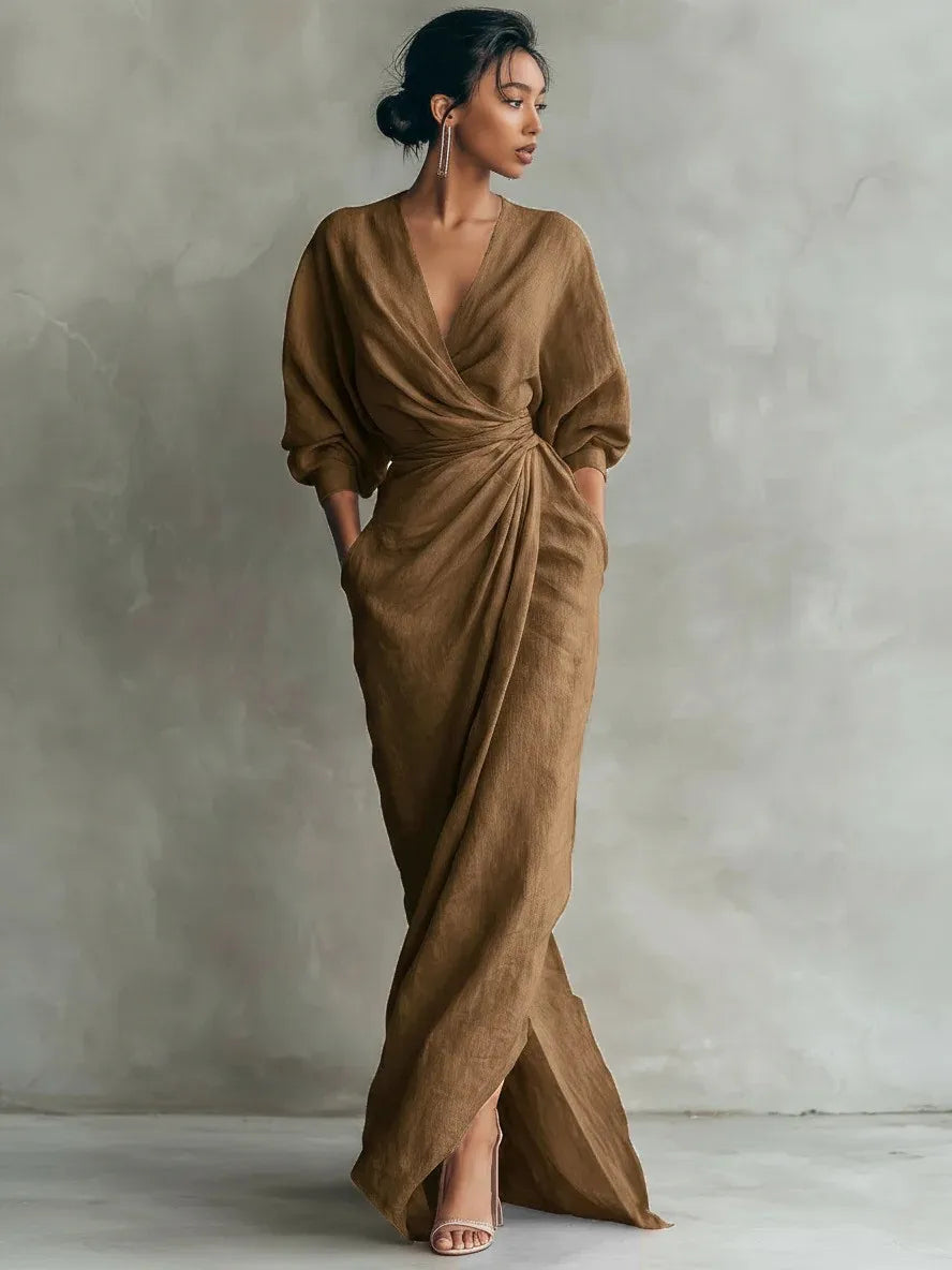 Boho V Neck Maxi Dress – Elegant Draped Design for Summer Events 6