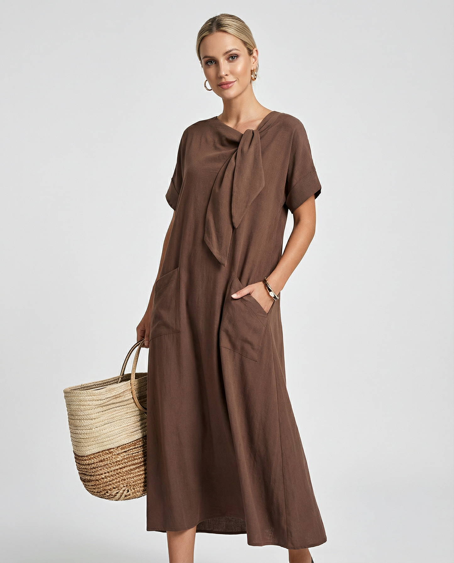 Boho Vintage Dress – Relaxed Fit with Lace-Up Detail for Casual Summer Outings 1