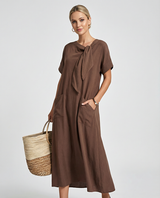 Boho Vintage Dress – Relaxed Fit with Lace-Up Detail for Casual Summer Outings 1