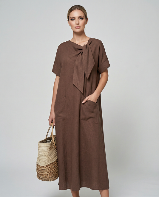 Boho Vintage Dress – Relaxed Fit with Lace-Up Detail for Casual Summer Outings 2