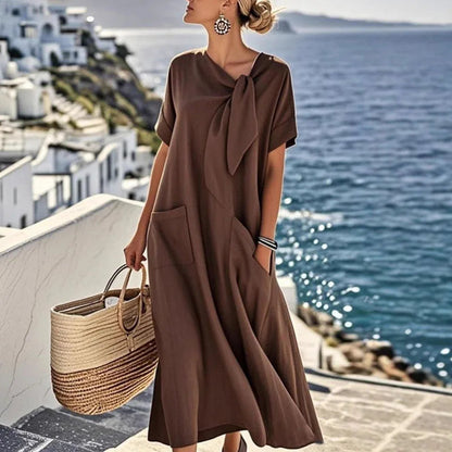 Boho Vintage Dress – Relaxed Fit with Lace-Up Detail for Casual Summer Outings 4