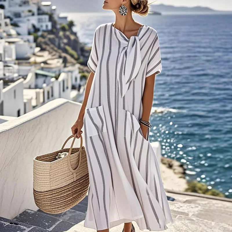 Boho Vintage Dress – Relaxed Fit with Lace-Up Detail for Casual Summer Outings 5