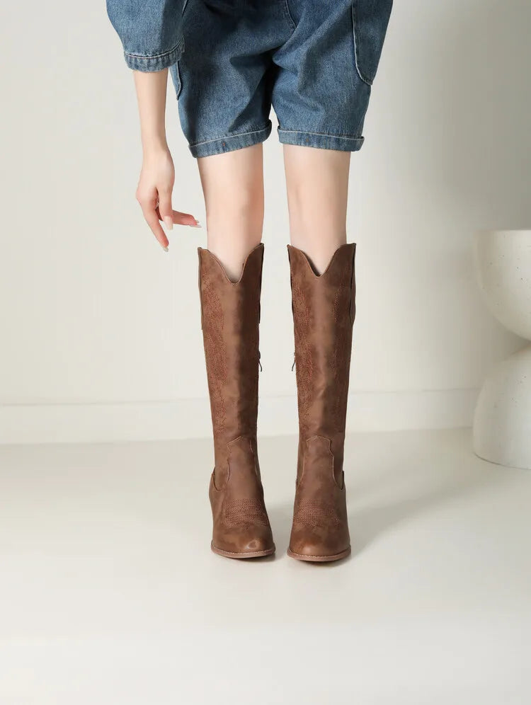 Brown Women's Knee-High Cowboy Boots 2