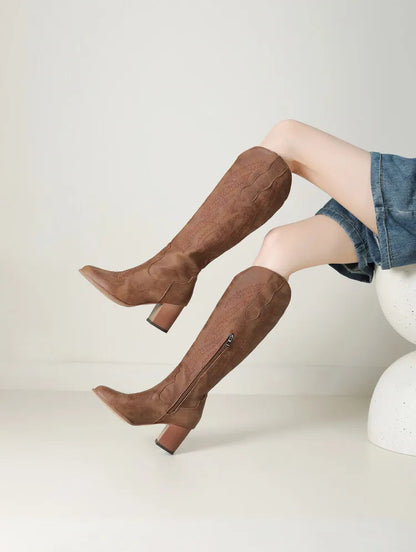 Brown Women's Knee-High Cowboy Boots 3