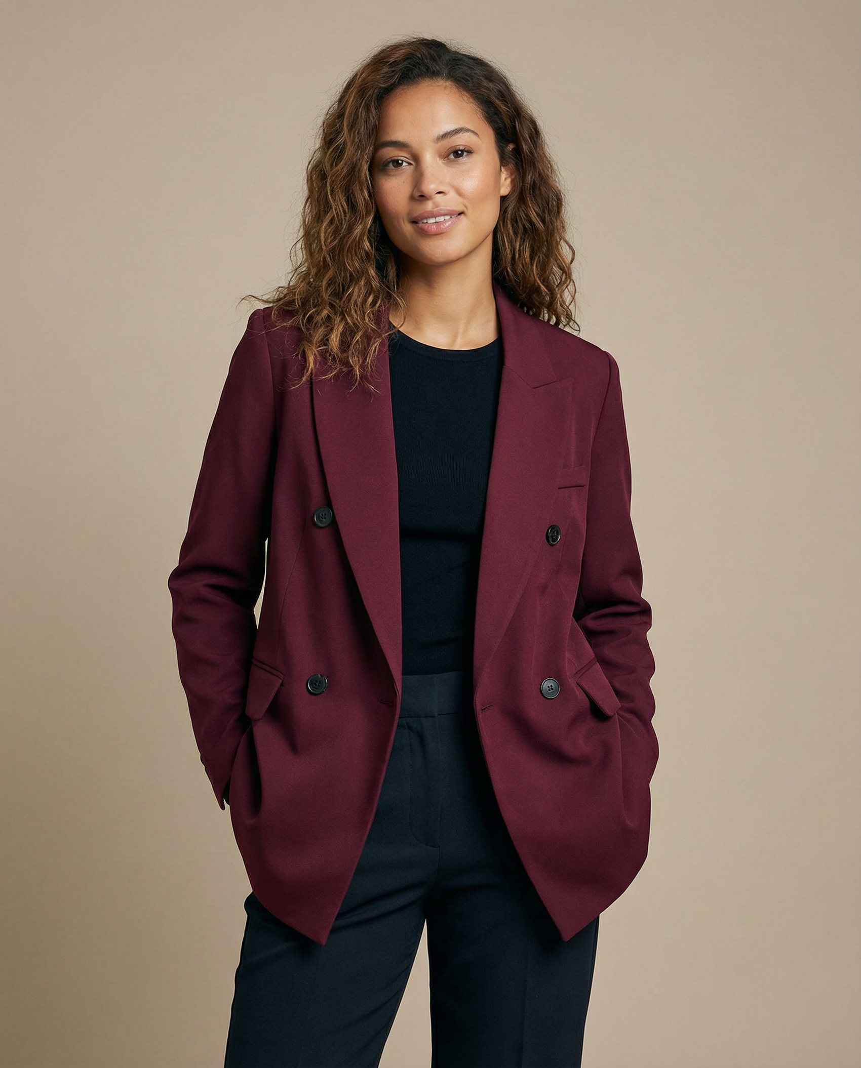Burgundy Vintage Blazer – Double Breasted Autumn Essential 0