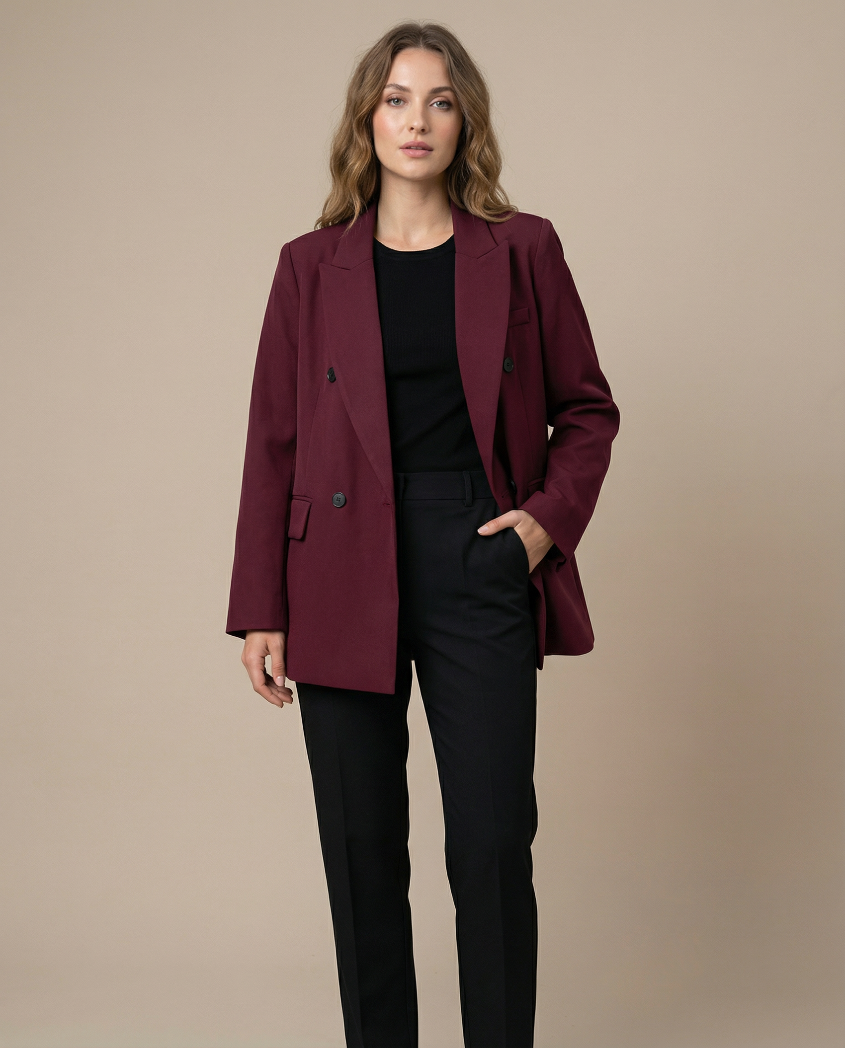 Burgundy Vintage Blazer – Double Breasted Autumn Essential 3